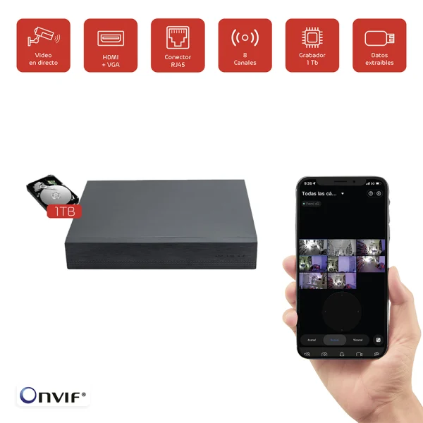 Grabador NVR 8 canales 1Tb - Imagen 2