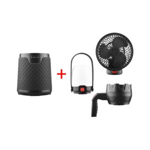 Pack 3 en 1: lámpara exterior + ventilador + linterna con batería intercambiable recargable 700 / 400 / 160 lm